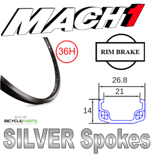 WHEEL - 26" Mach1 110 36H S/j Black Rim,  FRONT Q/R (100mm OLD) Loose Ball KK Rival Silver Hub,  Mach 1 SILVER Spokes