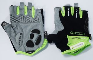 BLACK with GREEN TRIM GLOVES  -  PRO SERIES, Amara Palm, Lycra Towel GEL Padding, LARGE