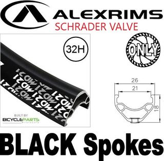 WHEEL - 29er Alex MD21 32H P/j Black Rim with Eyelets, Schrader Valve,  FRONT 12mm T/A (100mm OLD) Centerlock Disc Sealed Novatec Black Hub, BLACK Spokes