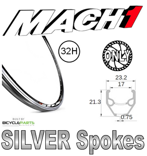 WHEEL - 26" Mach1 MX 32H Black Rim,  8/10 SPEED Q/R (135mm OLD) 6 Bolt Disc Loose Ball Black Hub,  Mach 1 SILVER Spokes