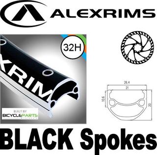 WHEEL  29er/700c  Alex DM21 D/W 32H S/v  M/e Rim, 8/10 SPEED Q/R (135mm OLD) 6 Bolt Disc Loose Ball Hub, Mach 1 Spokes, REAR.  ALL BLACK   (Matching Front 90098B)