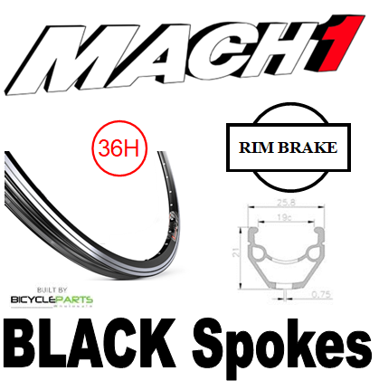 WHEEL - 700C Mach1 240 36H P/j Black Rim,  7 SPEED Q/R (130mm OLD) Loose Ball Joytech Silver Hub,  Mach 1 BLACK Spokes