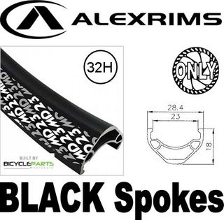WHEEL - 27.5 / 650B Alex MD23 D/w 32H F/v Eyeletted D/s Black Rim, FRONT 20mm T/A (110mm OLD) 6 Bolt Disc Sealed Novatec Black Hub, Mach1 BLACK Spokes