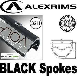 WHEEL - 29er Alex Volar 2.1 D/w 32H F/v Sleeve Eyeletted D/s Black Rim, FRONT 20mm T/A (110mm OLD) 6 Bolt Disc Sealed Novatec Black Hub, Mach1 BLACK Spokes