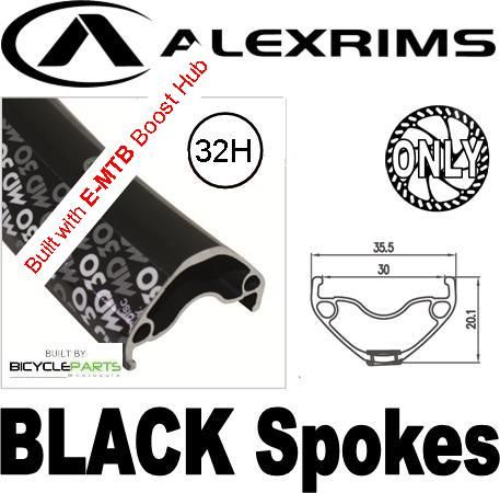 WHEEL - 27.5 / 650B Alex MD30 32H Black Rim,  REAR 12mm T/A (148mm OLD) 6 Bolt Disc Sealed Novatec Boost for E-MTB Black Hub,  Mach 1 BLACK Spokes
