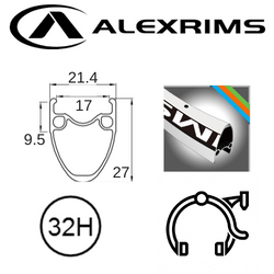 RIM 700c x 17mm - ALEX AT510 - 32H - (622 x 17) - Presta Valve - Rim Brake - D/W - SILVER - MSW - (Tubeless Ready)