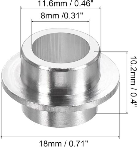 Spacers for Scooter Wheels, Alloy. 10mm Deep.  8mm I.D.  12mm O.D.  SILVER (Pack of 10)