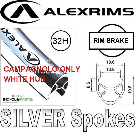 WHEEL - 700c Alex R-450 32H Silver Rim,  8/10 SPEED CAMPAG ONLY Q/R (130mm OLD) Sealed Novatec White Hub,  Mach 1 SILVER Spokes