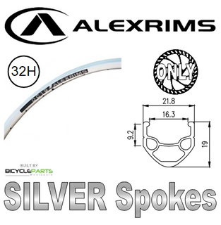 WHEEL - 700C Alex DC19 32H P/j Silver Rim,  FRONT DYNAMO Q/R (100mm OLD) 6 Bolt Disc Sealed SP Silver Hub,  Mach 1 SILVER Spokes