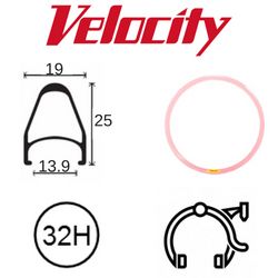 RIM 700c x 14mm - VELOCITY FUSION - 32H - (622 x 14) - Presta Valve - Rim Brake - D/W - DARK (Icecream) PINK (Powder Coated) - MSW