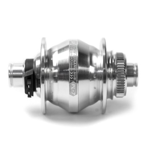 DYNAMO HUB  Shutter Precision, Model PL-7, 12mm Thru Axle, 100mm OLD, 32H, CENTERLOCK Disc, Silver