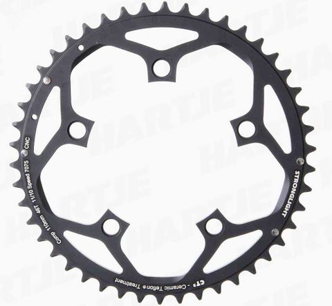 CHAINRING - ROAD "STRONGLIGHT", 50T, 7075 CNC Black CT2 - 130mm BCD, 5 Hole for 10/11 Spd