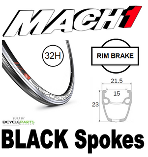 WHEEL - 700C Mach1 Road Runner 32H P/j Black Rim,  FRONT Q/R (100mm OLD) Loose Ball Joytech Silver Hub,  Mach 1 BLACK Spokes