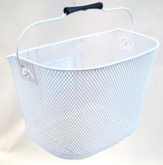 WHITE BASKET - Front, Mesh, With Angle Adjustable Bracket, For Light Weight Cargo, 25.4mm to 31.8mm BB,