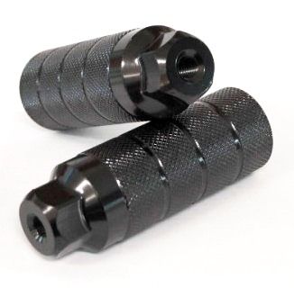 FOOT PEGS, Pair,  3/8" x 26T Axle, 36 x 110mm Threaded, STEEL, BLACK. sold as pair