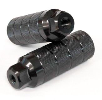 A NEW ITEM  - FOOT PEGS, Pair,  3/8" x 26T Axle, 36 x 110mm Threaded, STEEL, BLACK. sold as pair