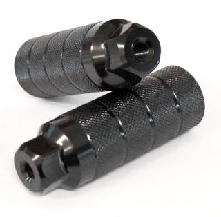 `A NEW ITEM  - FOOT PEGS, Pair,  3/8" x 26T Axle, 36 x 110mm Threaded, STEEL, BLACK. sold as pair