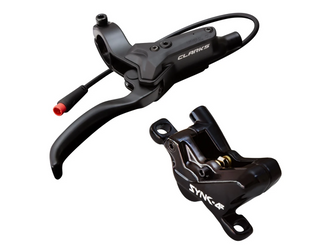 CLARKS E-Bike Hydraulic Disc Brake Set with motor shut off, 4 piston brake system, FRONT & REAR, post mount, 180mm front & 160mm rear rotors, 16mm caliper pistons SYNC-4E  (pre-bled)