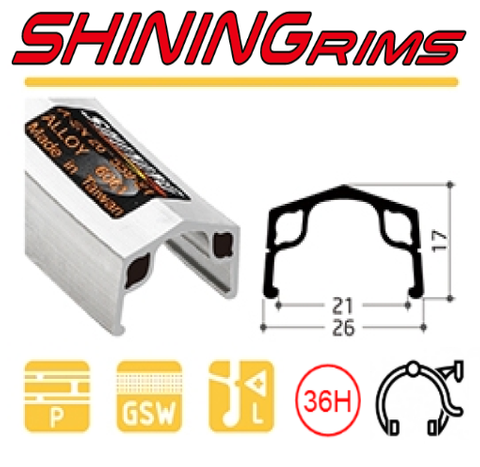 RIM 22" x 21mm - Shining A-5NS - 36H - Schrader Valve - Rim Brake - S/W - SILVER (457 x 21)