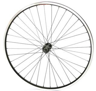 WHEEL FRONT, 26" Q/R, D/W, Alloy Black rim/hub, 36h BLACK S/S spokes QLD