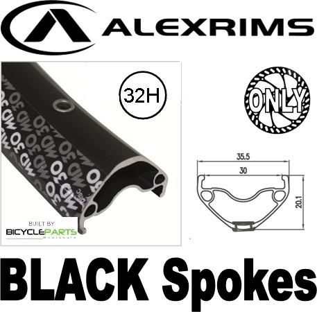 WHEEL - 29er Alex MD30 32H P/j Black Rim,  FRONT 15mm T/A (110mm OLD) Centerlock Disc Sealed Novatec BOOST Black Hub, BLACK Spokes