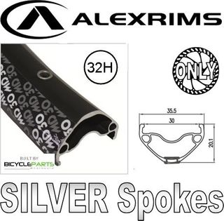 WHEEL - 29er Alex MD30 32H P/j Black Rim,  FRONT 15mm T/A (110mm OLD) 6 Bolt Disc Sealed Bear Pawl Black Hub, SILVER Spokes