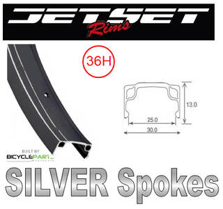 WHEEL - 20" Jetset 7X 36H Black Rim,  Wheel Chair Q/R (124mm OLD) Sealed Silver Hub, SILVER Spokes