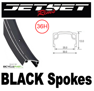 WHEEL - 20" Jetset 7X 36H Black Rim,  Wheel Chair Q/R (124mm OLD) Sealed Silver Hub, BLACK Spokes