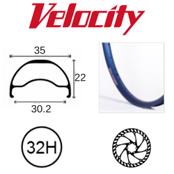 RIM 29er x 30mm - VELOCITY BLUNT 35 - 32H - (662 x 30) - Presta Valve - Disc Brake - D/W - BLUE - Tubeless Ready - (ERD 597)