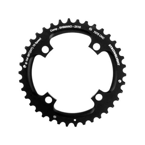 CHAINRING - MTB "STRONGLIGHT" 38T - SHIMANO, 104/64 - 2X10, 7075-T6 BLACK, 2x10 speed, 104 BCD, Outer not threaded, 38T, 4 arms, Quality Stronglight product 274201