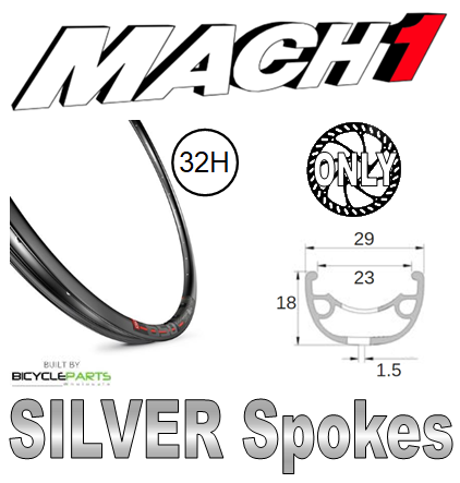 WHEEL - 29er Mach1 650 32H P/j Black Rim,  FRONT 15mm T/A (110mm OLD) 6 Bolt Disc Sealed Novatec Boost Black Hub,  Mach 1 SILVER Spokes