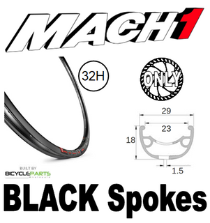 WHEEL - 29er Mach1 650 32H P/j Black Rim,  FRONT 15mm T/A (110mm OLD) 6 Bolt Disc Sealed Novatec Boost Black Hub,  Mach 1 BLACK Spokes