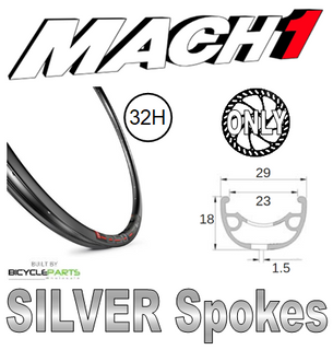 WHEEL - 29er Mach1 650 32H P/j Black Rim,  SCREW-ON MULTI Q/R (135mm OLD) 6 Bolt Disc Loose Ball Joytech Black Hub,  Mach 1 SILVER Spokes