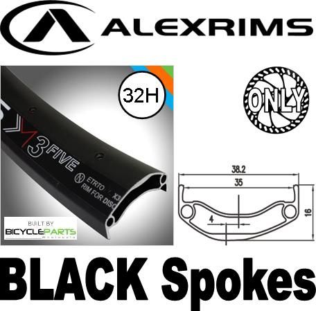 WHEEL - 29er Alex XM35 D/w 32H F/v D/s Black Rim, 8/10 SPEED Q/R (135mm OLD) 6 Bolt Disc Loose Ball Joytech Black Hub, Mach1 BLACK Spokes