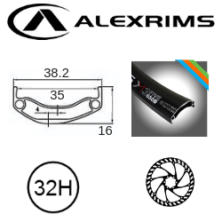 RIM 29er x 35mm - ALEX XM35 - 32H - (622 x 35) - Presta Valve - Disc Brake - D/W - BLACK - Eyeleted - Tubeless Ready  550g