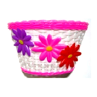 A NEW ITEM - BASKET - Front, Kids, White with Pink Strip & Large Flowers