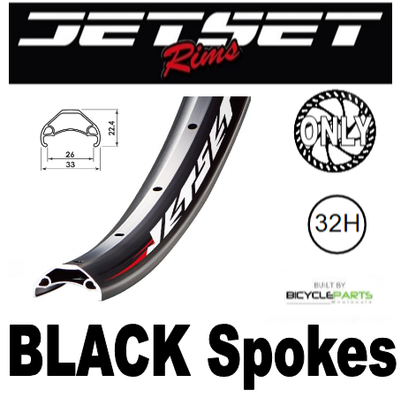 WHEEL - 24" Jetset HC-E331 32H P/j Matt Black Rim,  FRONT Q/R (100mm OLD) 6 Bolt Disc Sealed Novatec Black Hub, BLACK Spokes