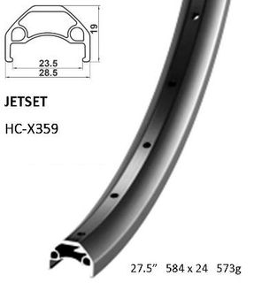 RIM 27.5/650B x 24mm - JETSET HC-X359 - 32H - (584 x 24) - Presta Valve - Disc Brake - D/W - BLACK - Tubeless Ready - Quality Jetset rim made in Taiwan - (ERD-563mm)