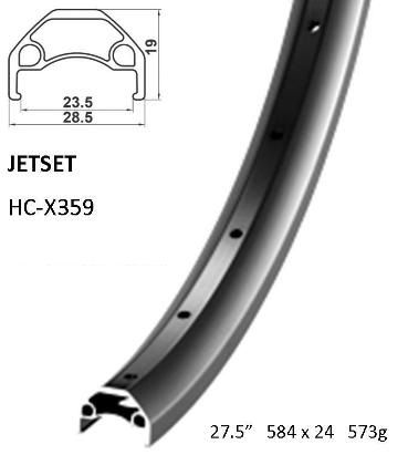 RIM 27.5/650B x 24mm - JETSET HC-X359 - 32H - (584 x 24) - Presta Valve - Disc Brake - D/W - BLACK - Tubeless Ready - Quality Jetset rim made in Taiwan - (ERD-563mm)