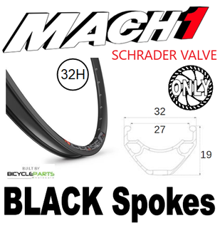 WHEEL - 29er Mach1 CROSS-R 27 32H S/j Schrader Valve Black Rim,  FRONT 15mm T/A (110mm OLD) 6 Bolt Disc Sealed Novatec Boost Black Hub, BLACK Spokes