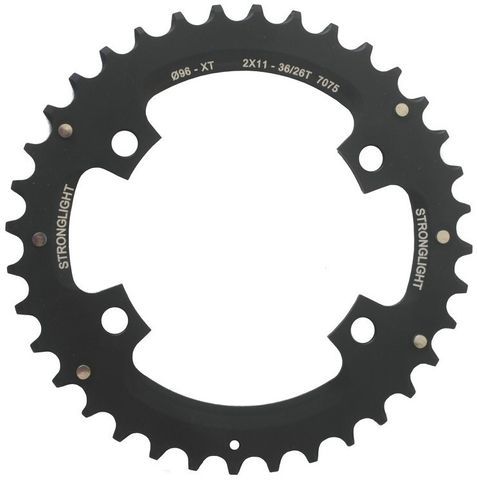CHAINRING - MTB "STRONGLIGHT" 36T - SHIMANO - 2X11, 7075-T6 BLACK, 2x11 speed, 96 BCD, Outer not threaded, 36T, 4 arms, Quality Stronglight product 272301