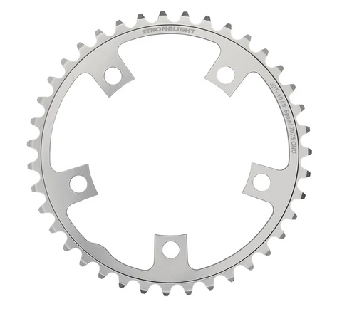 CHAINRING - ROAD "STRONGLIGHT", 39T, 7075 CNC SILVER - 110mm BCD, 5 Hole for 2 x 9/10 Spd