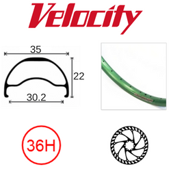 RIM 26" x 30mm - VELOCITY BLUNT 35 - 36H - (559 x 30) - Presta Valve - Disc Brake - D/W - GREEN - Tubeless Ready - (ERD 535)