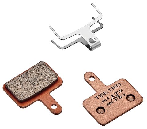 Sorry temp O/S - component material unavailable to Tektro              TEKTRO DISC BRAKE PADS - For 2 Piston Caliper with spring return, sintered type, Ti Colour.A11TS,