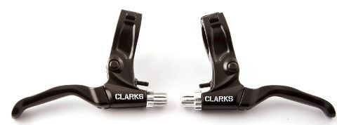 V Brake  Levers, pair, Black, use with twist and thumb gear shift., hinged clamp, Value CLARKS product
