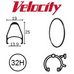 RIM 700c x 14mm - VELOCITY FUSION - 32H - (622 x 14) - Presta Valve - Rim Brake - D/W - BLACK