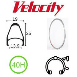 RIM 700c x 14mm - VELOCITY DEEP V - 40H - (622 x 14) - Presta Valve - Rim Brake - D/W - BRIGHT SILVER - MSW