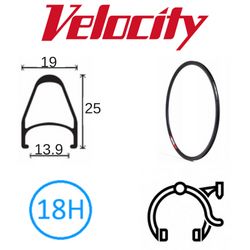 RIM 700c x 14mm - VELOCITY FUSION - 18H - (622 x 14) - Presta Valve - Rim Brake - D/W - BLACK (Anodised) - MSW