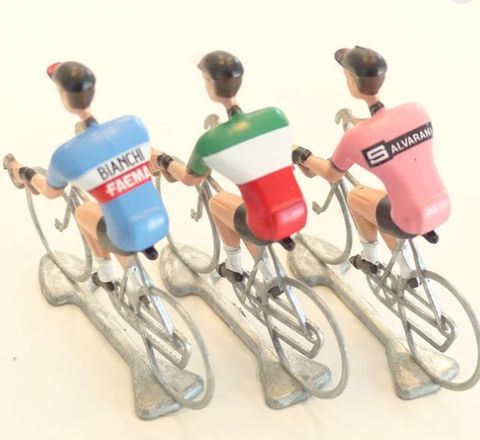 A FLANDRIENS Models, 3 x Hand painted Metal Cyclists, Gimondi in 3 types jerseys