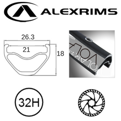 RIM 27.5/650B x 21mm - ALEX VOLAR 2.1 - 32H - (584 x 21) - Presta Valve - Disc Brake - D/W - BLACK - Eyeleted - Tubeless Ready